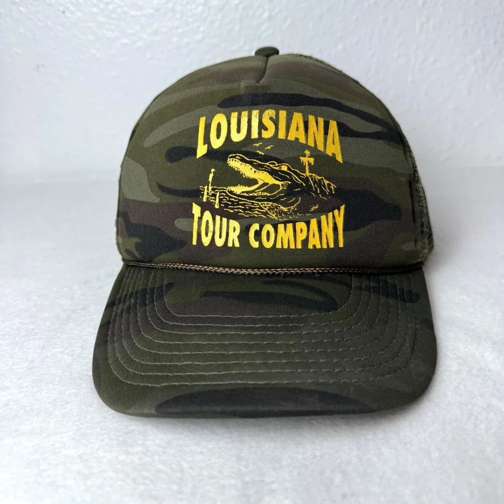 Vintage Cobra Louisiana Tour Company Camo Mesh Trucker Hat SnapBack Cap